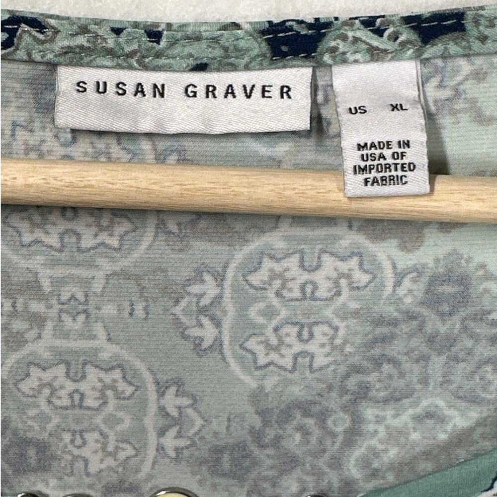 Susan Graver Graphic Mosaic Tunic Top Comfort Stretch 3/4 Sleeves Sage Green XL - Picture 4 of 11